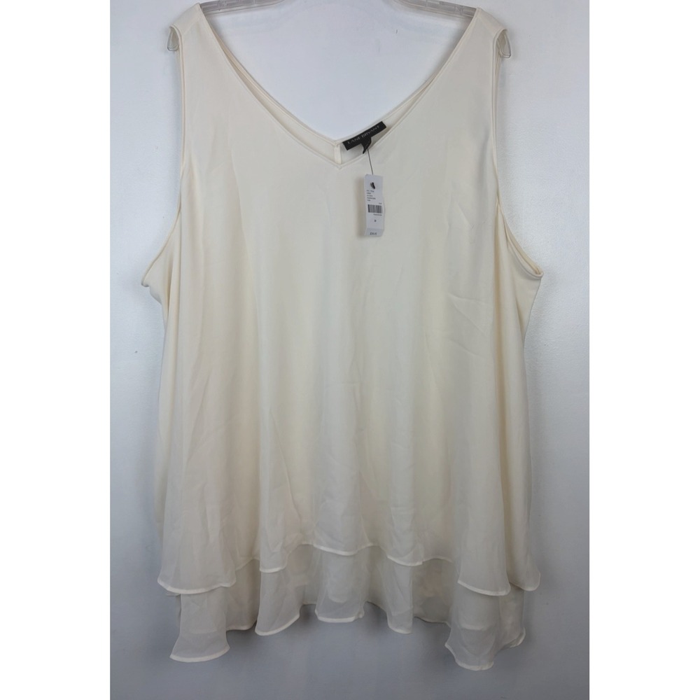 Lane Bryant Top Womens 26 Shirt Ivory Sleeveless V Neck Plus Layered Flowy New